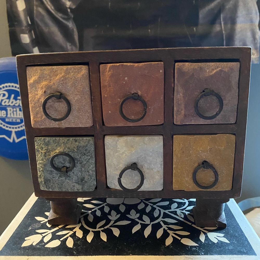 Small jewelry box with stone front drawers